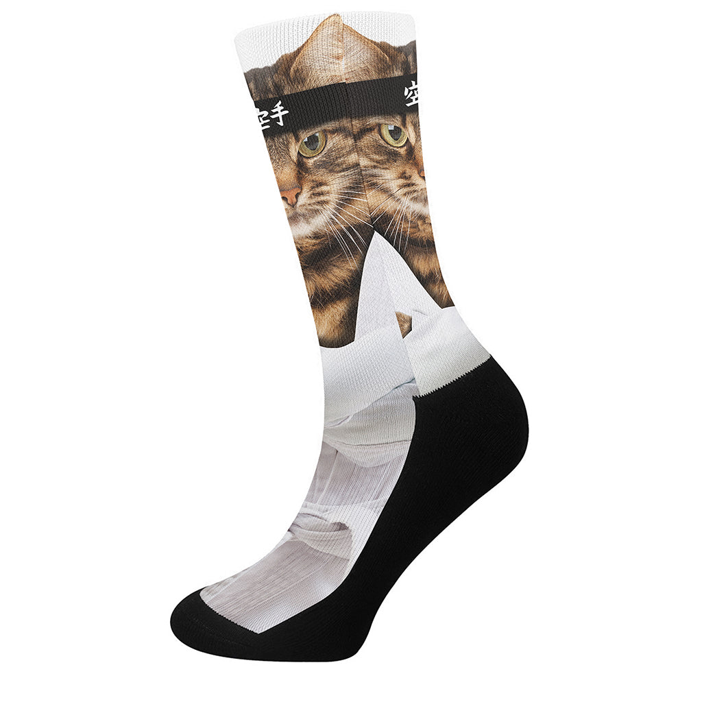 Karate Cat Print Crew Socks