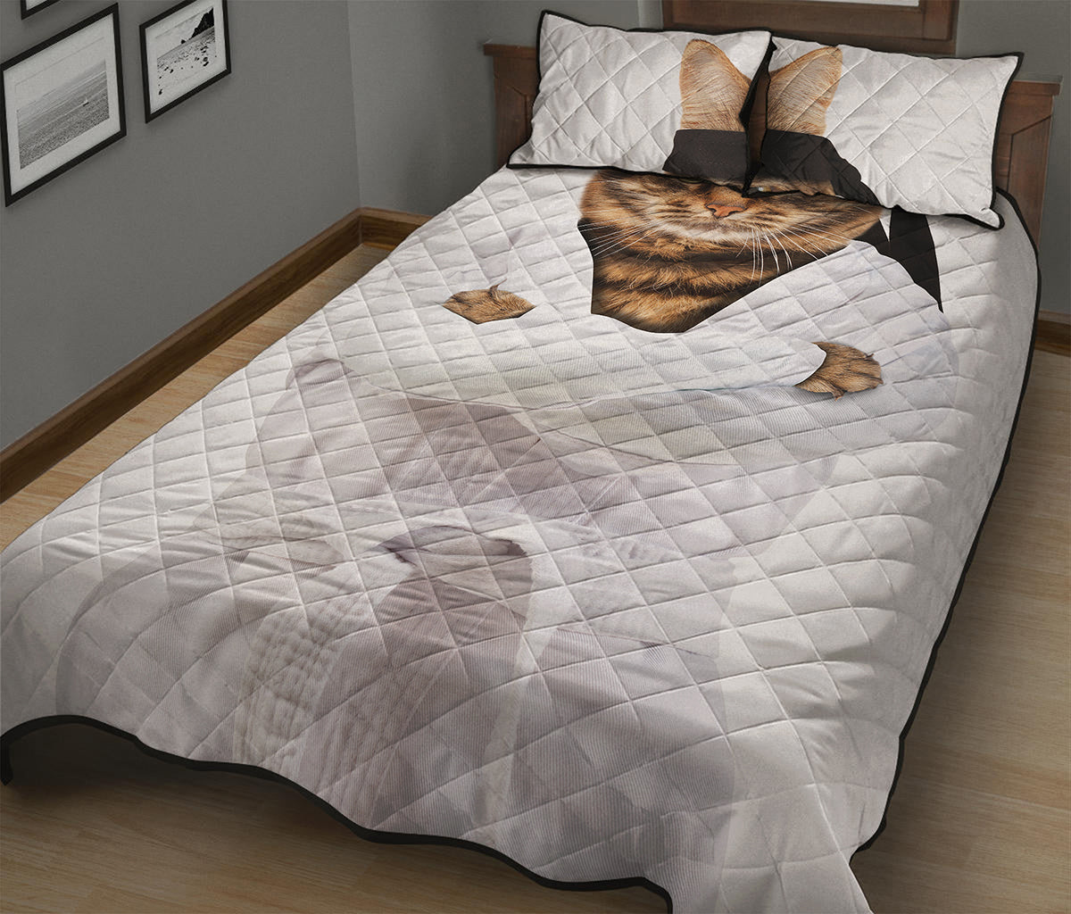 Karate Cat Print Quilt Bed Set
