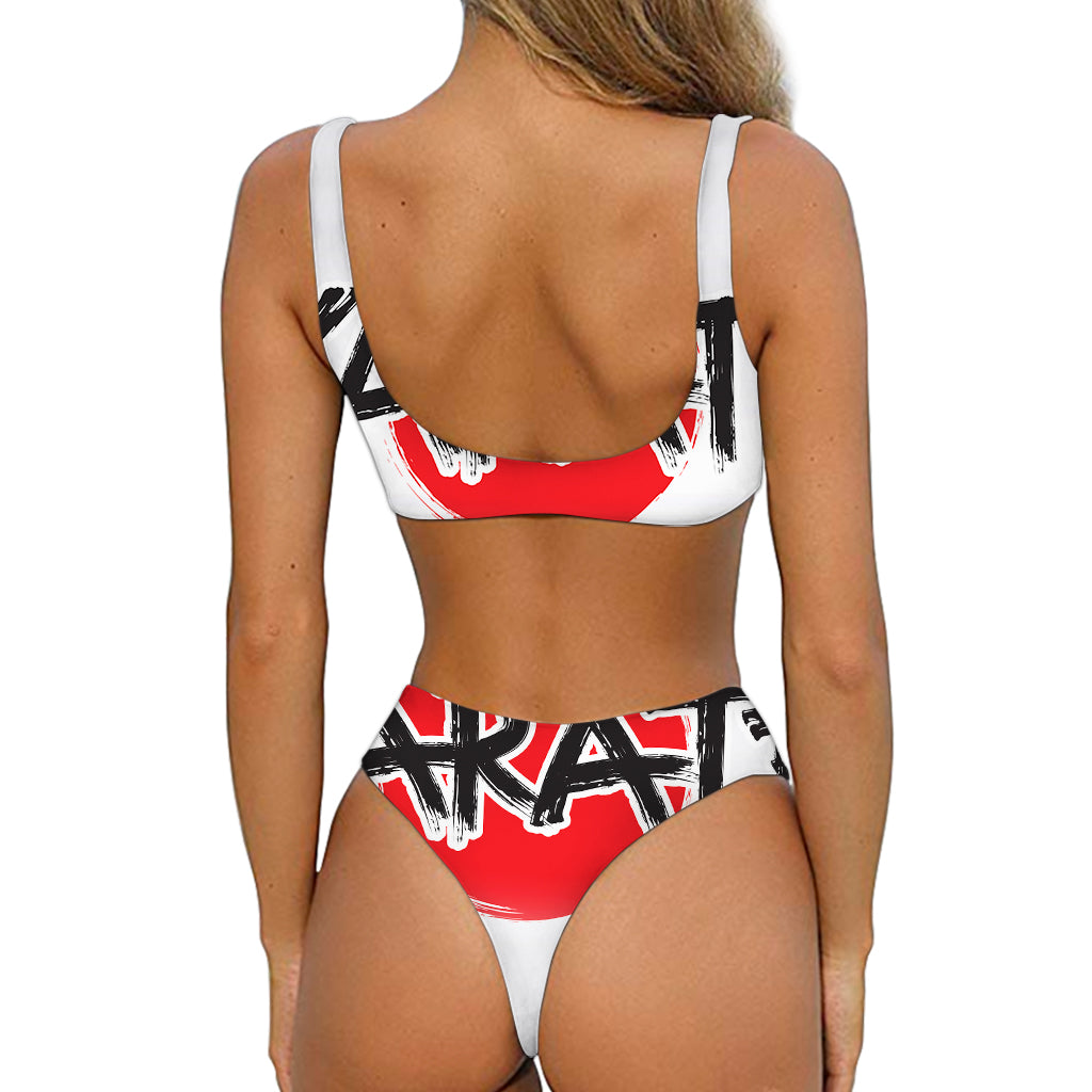 Karate Text Print Front Bow Tie Bikini