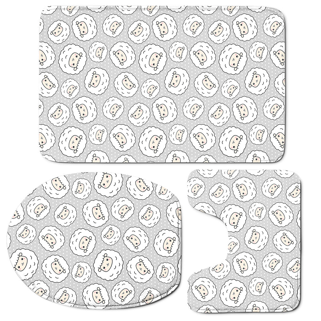 Kawaii Sheep Pattern Print 3 Piece Bath Mat Set