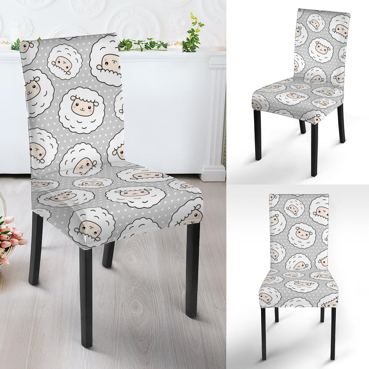 Kawaii Sheep Pattern Print Dining Chair Slipcover