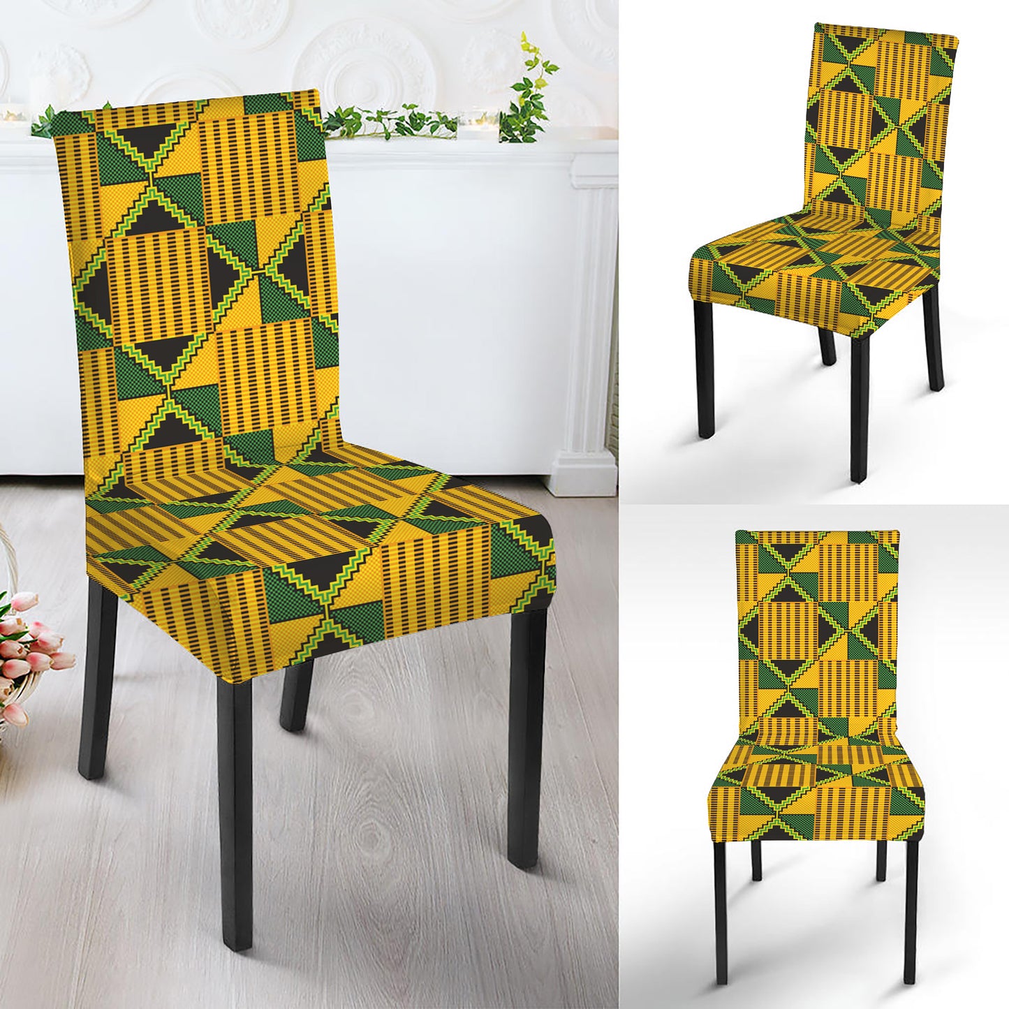 Kente Ethnic Pattern Print Dining Chair Slipcover