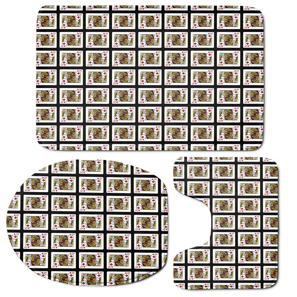 King Of Diamonds Playing Card Pattern Print 3 Piece Bath Mat Set