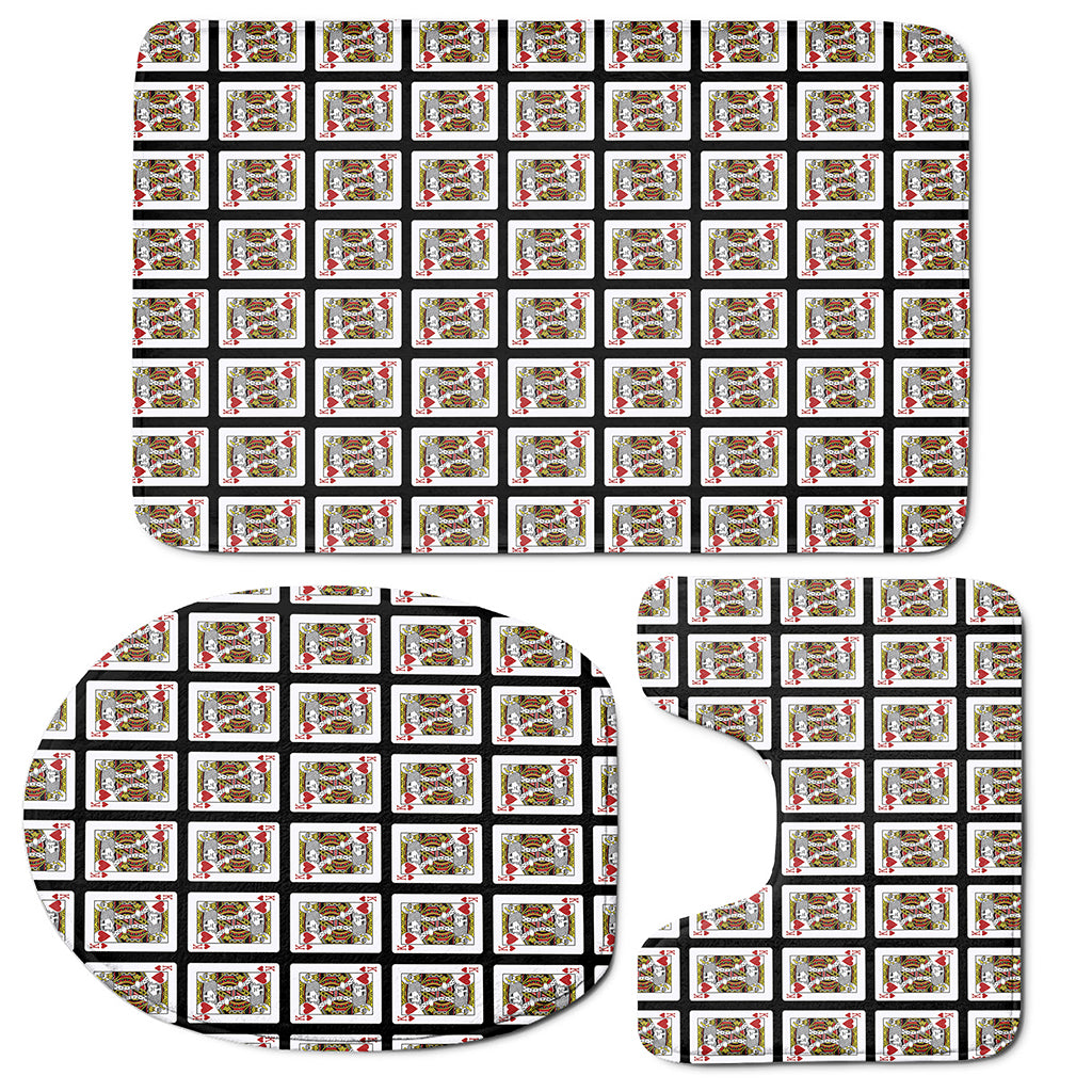 King Of Hearts Playing Card Pattern Print 3 Piece Bath Mat Set