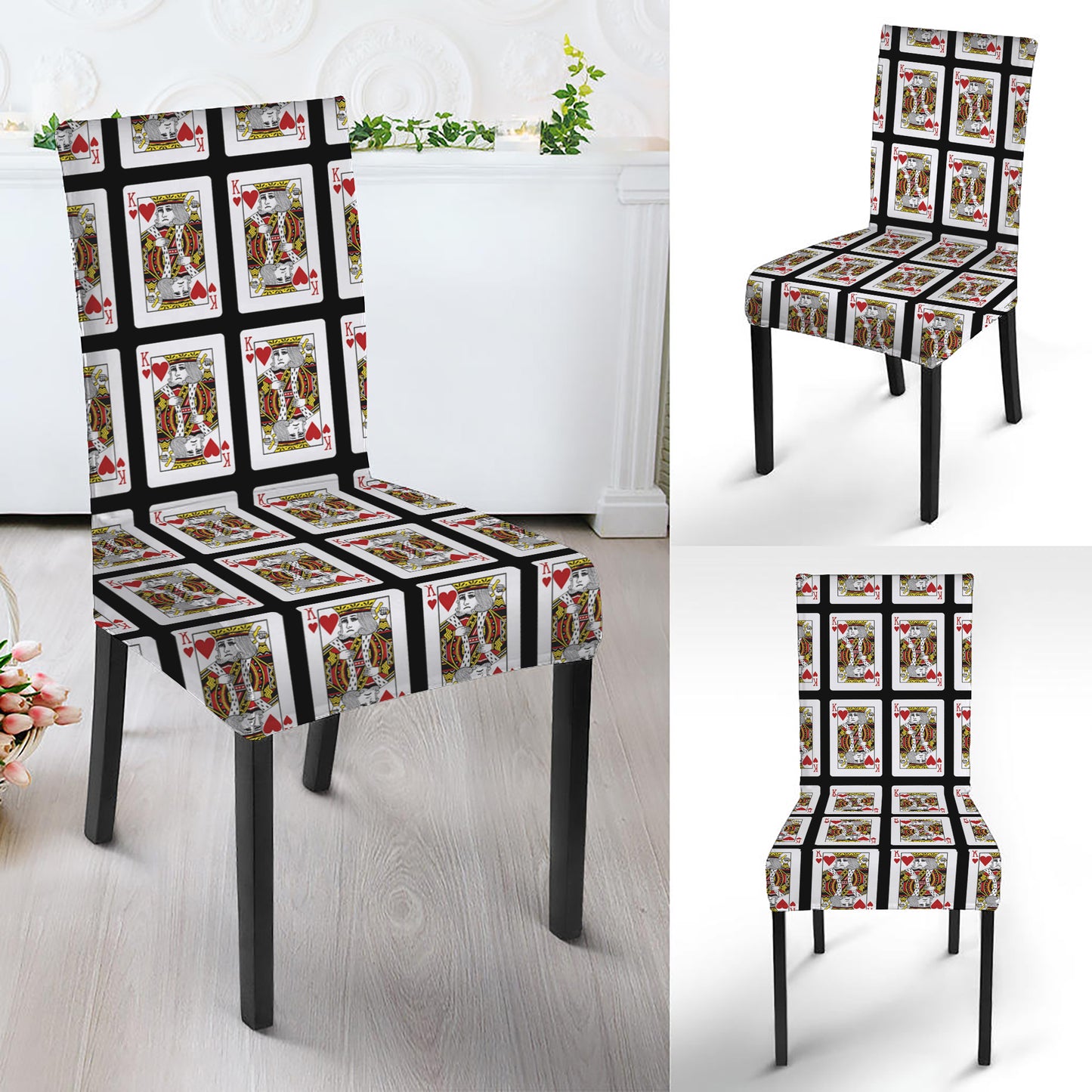 King Of Hearts Playing Card Pattern Print Dining Chair Slipcover