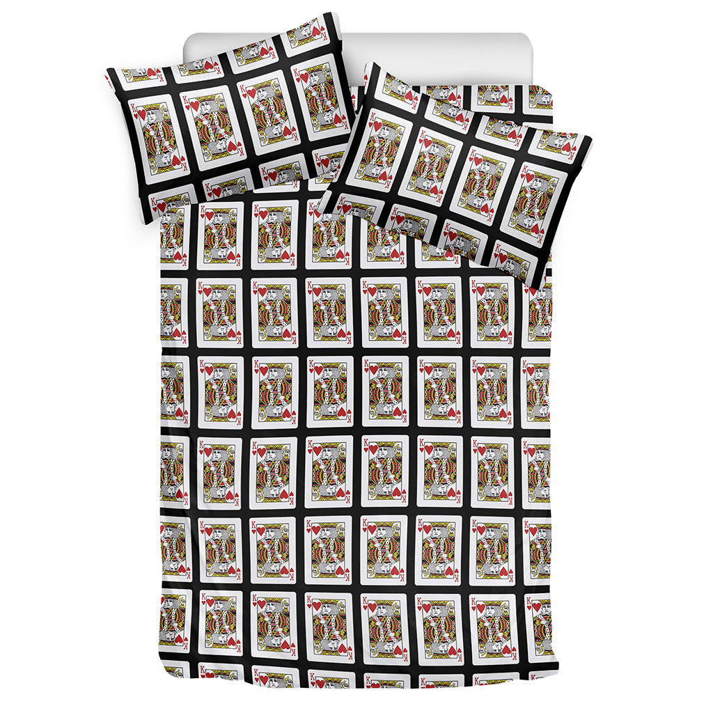 King Of Hearts Playing Card Pattern Print Duvet Cover Bedding Set