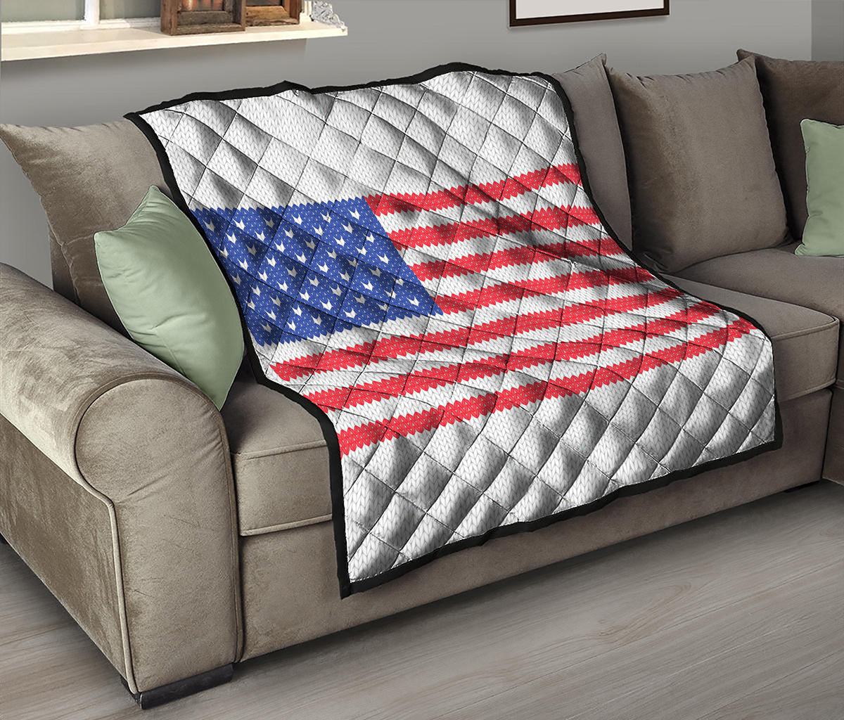 Knitted American Flag Print Quilt
