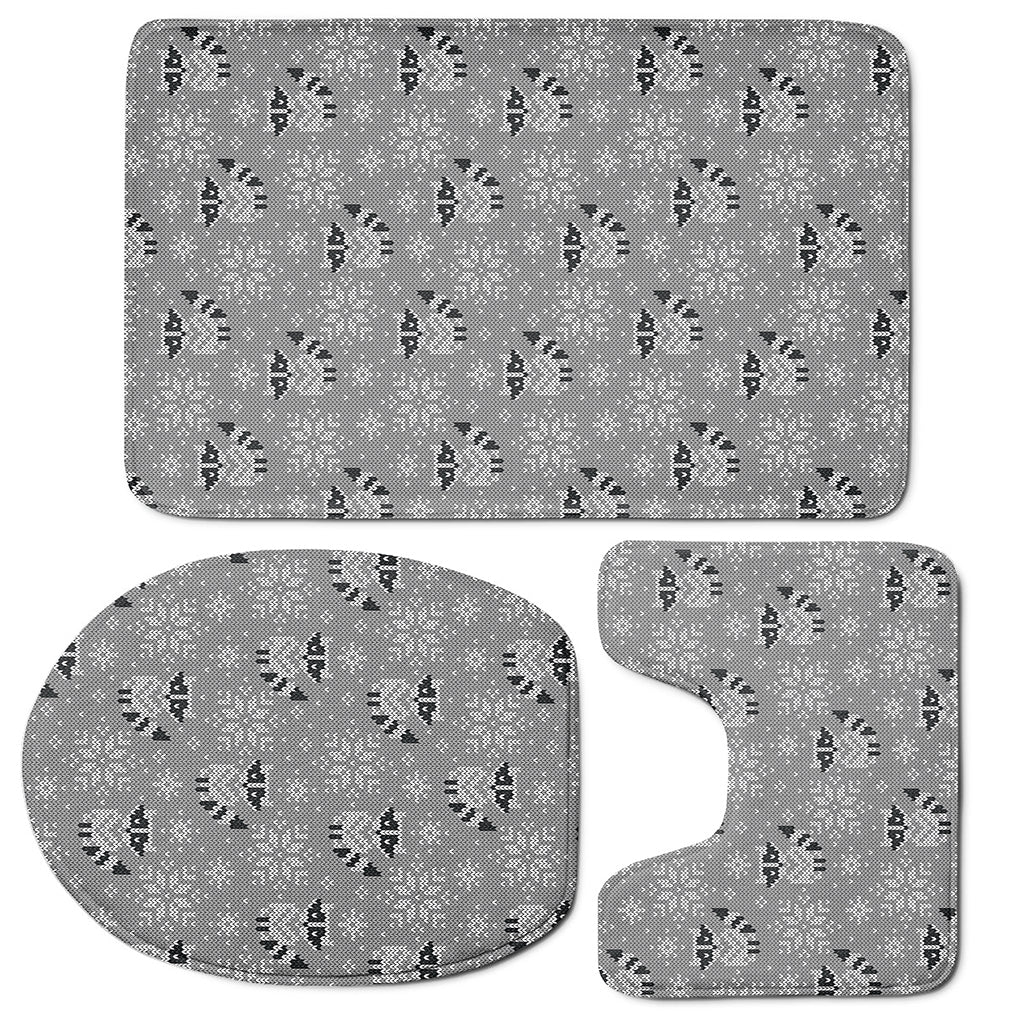 Knitted Raccoon Pattern Print 3 Piece Bath Mat Set