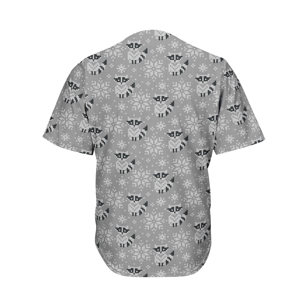 Knitted Raccoon Pattern Print Men's Baseball Jersey