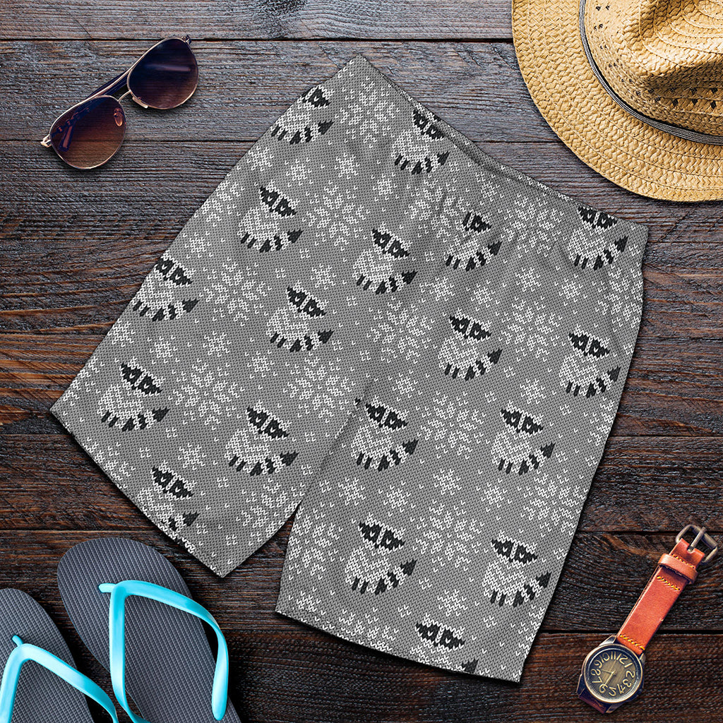 Knitted Raccoon Pattern Print Men's Shorts