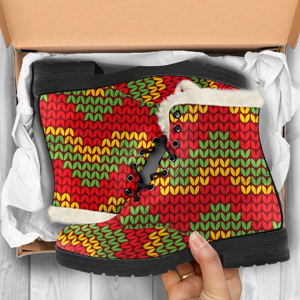 Knitted Reggae Pattern Print Comfy Boots GearFrost