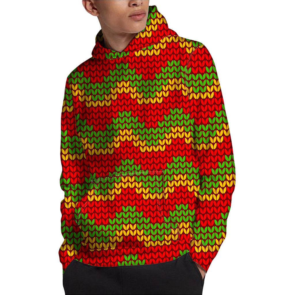 Knitted Reggae Pattern Print Pullover Hoodie