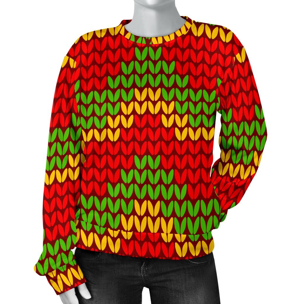 Knitted Reggae Pattern Print Women's Crewneck Sweatshirt GearFrost
