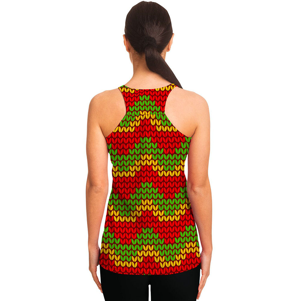 Knitted Reggae Pattern Print Women's Racerback Tank Top