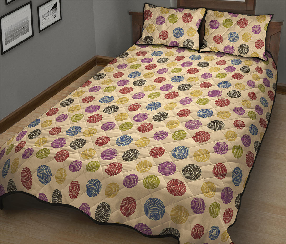 Knitting Yarn Pattern Print Quilt Bed Set