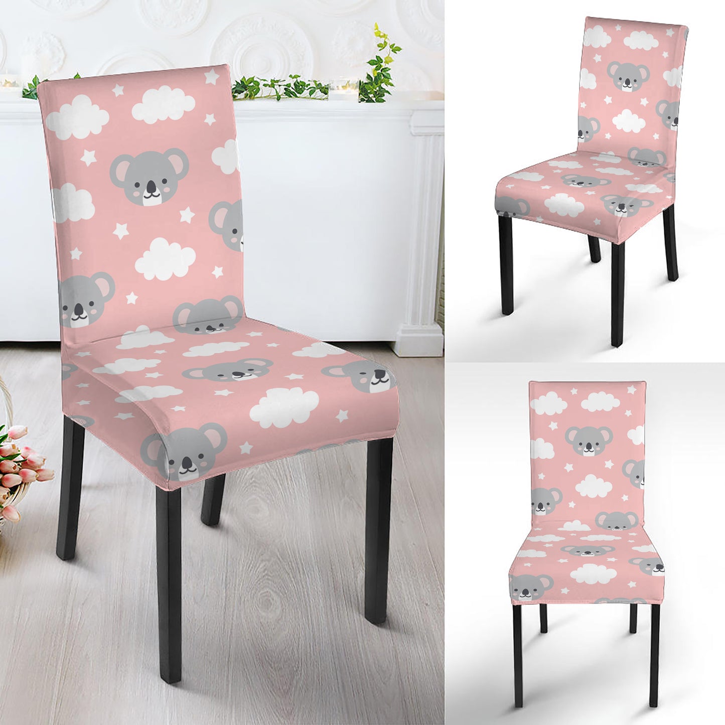 Koala Bear And Cloud Pattern Print Dining Chair Slipcover