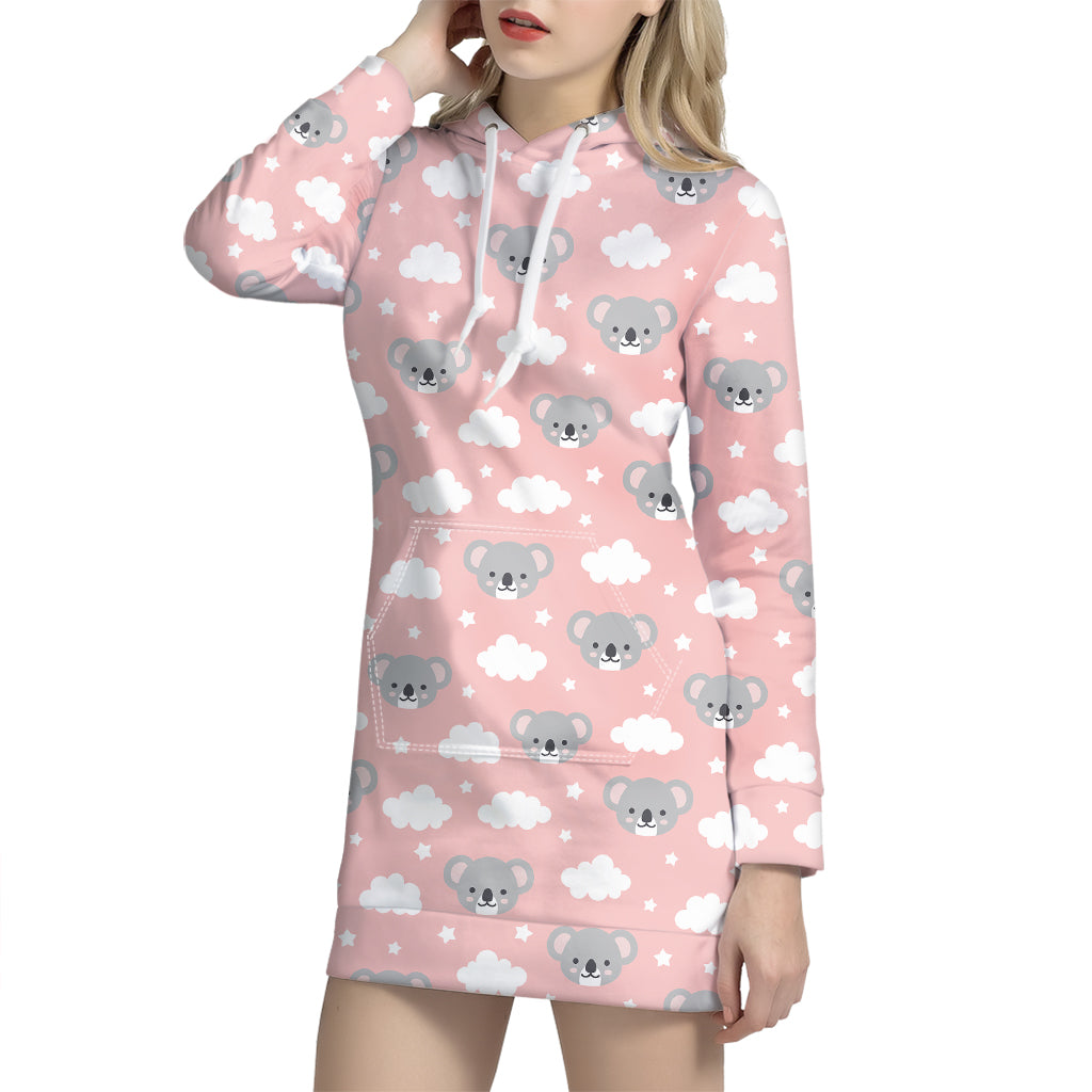 Koala Bear And Cloud Pattern Print Hoodie Dress