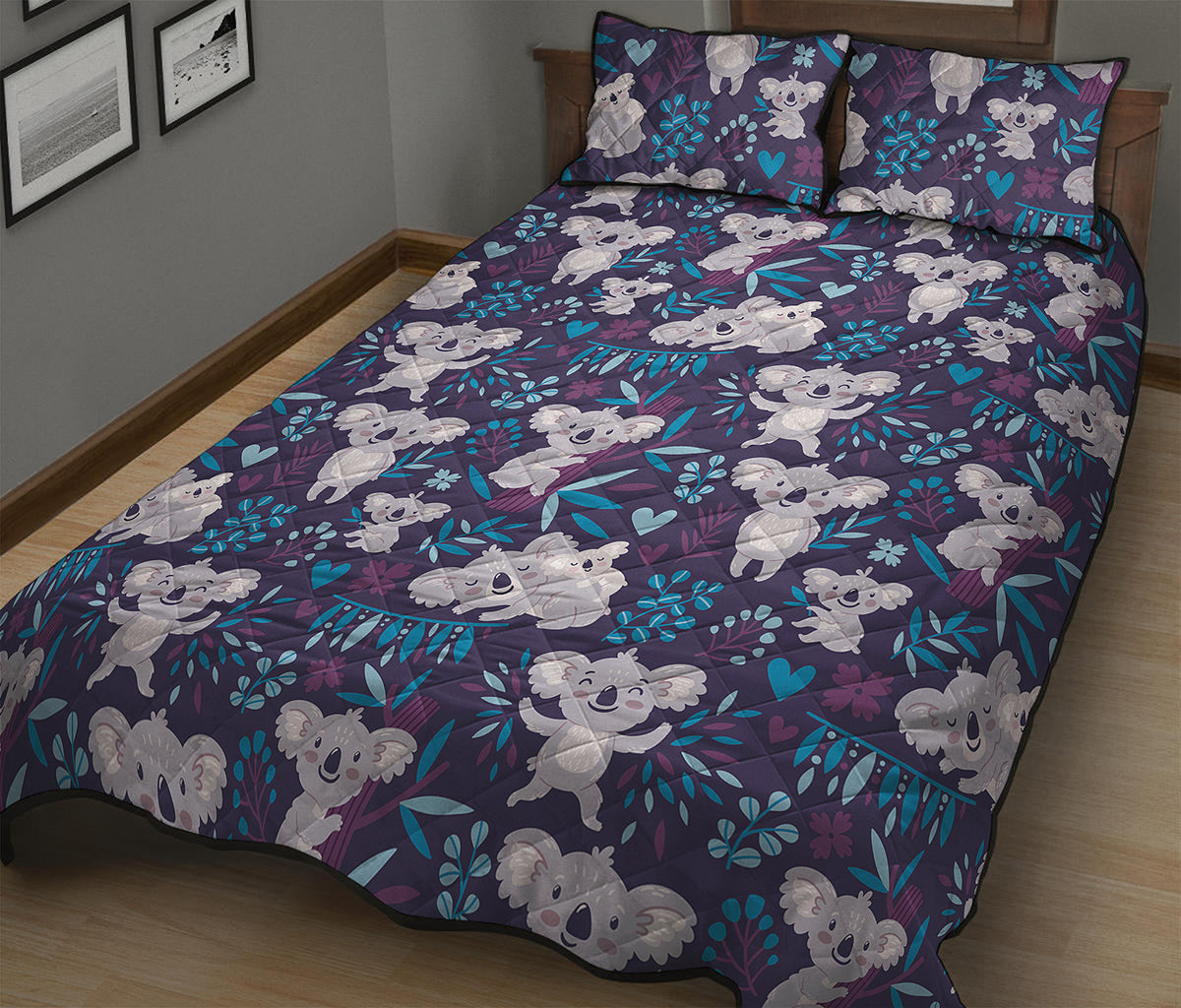 Koala Forest Pattern Print Quilt Bed Set