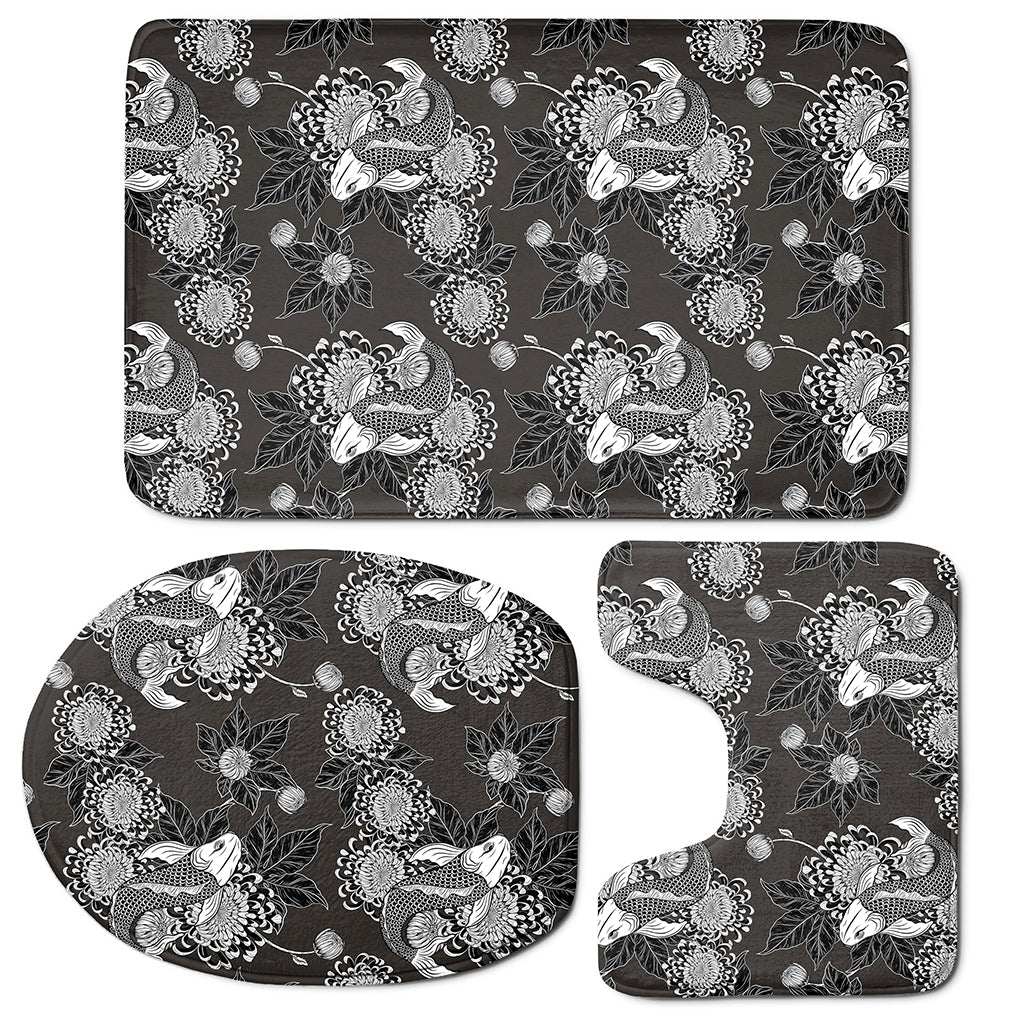 Koi Carp And Chrysanthemum Pattern Print 3 Piece Bath Mat Set