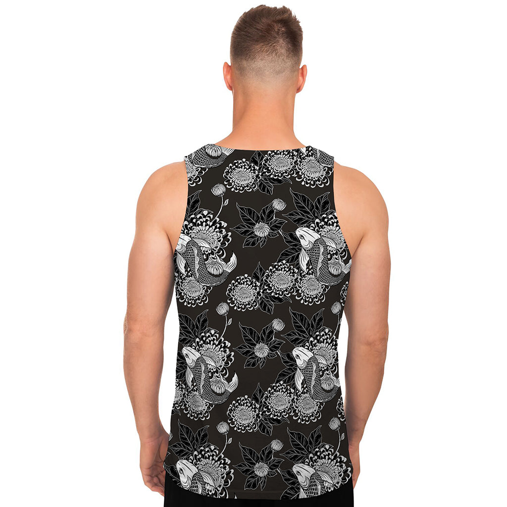 Koi Carp And Chrysanthemum Pattern Print Men's Tank Top
