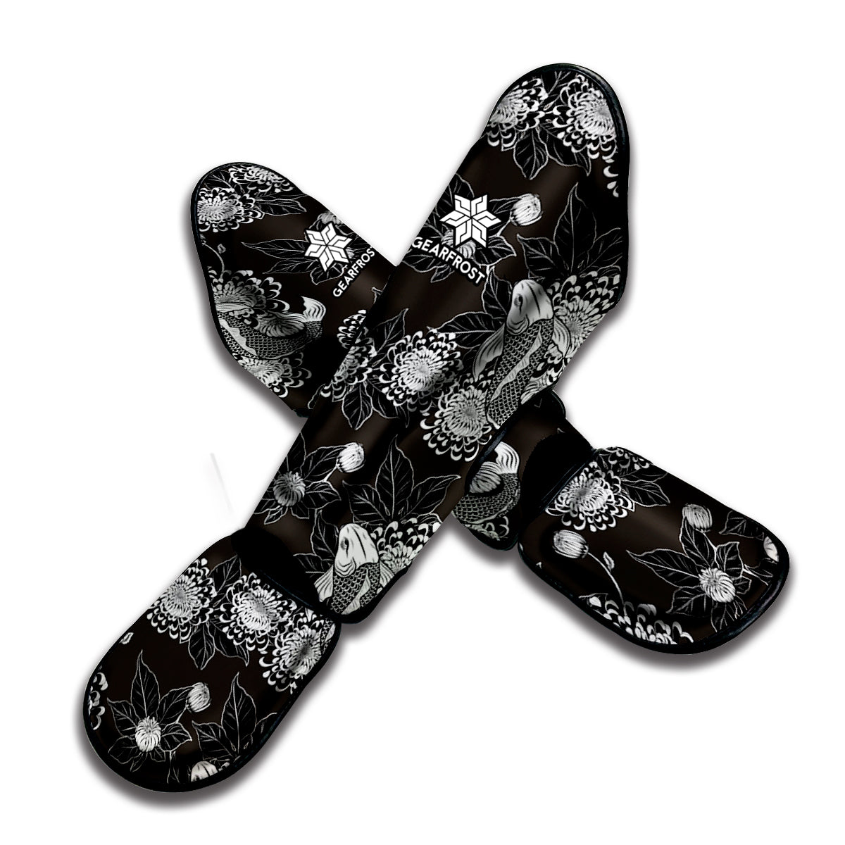 Koi Carp And Chrysanthemum Pattern Print Muay Thai Shin Guard