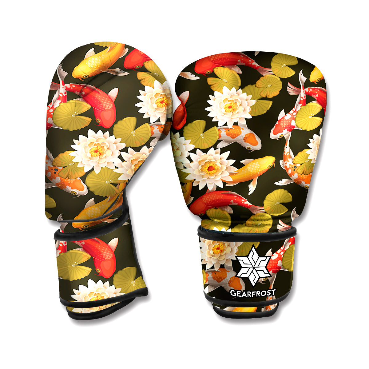 Koi Carp And Lotus Pattern Print Boxing Gloves
