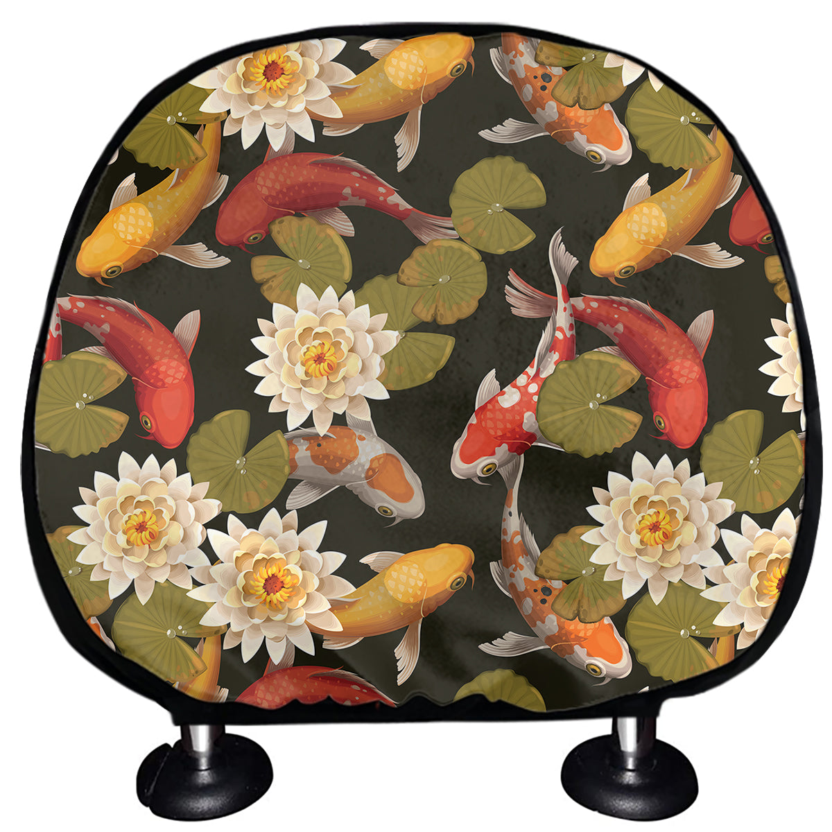 Koi Carp And Lotus Pattern Print Car Headrest Covers
