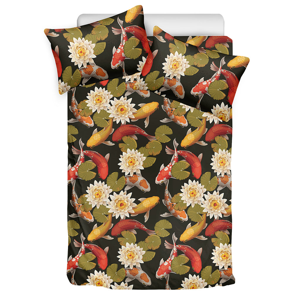 Koi Carp And Lotus Pattern Print Duvet Cover Bedding Set