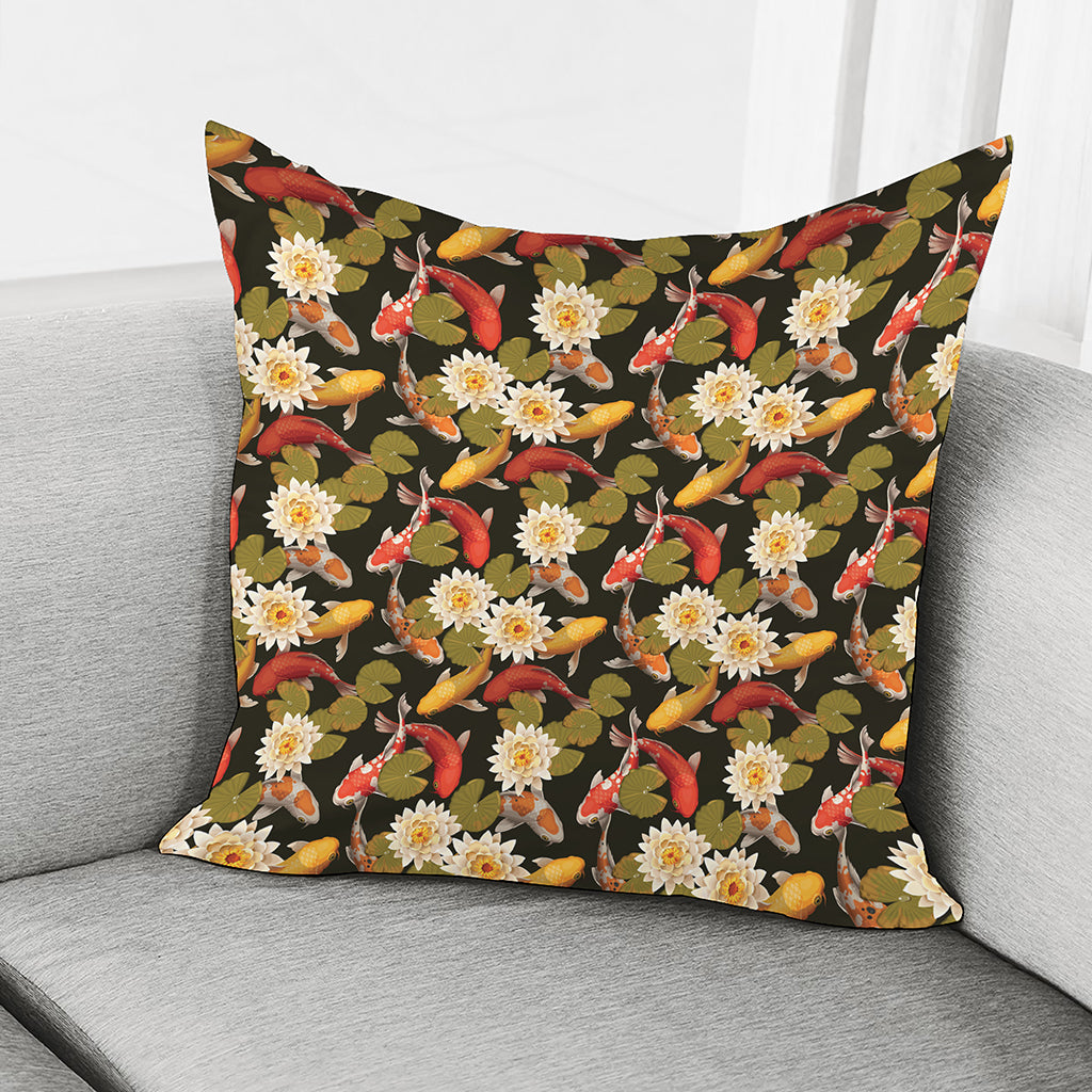 Koi Carp And Lotus Pattern Print Pillow Cover