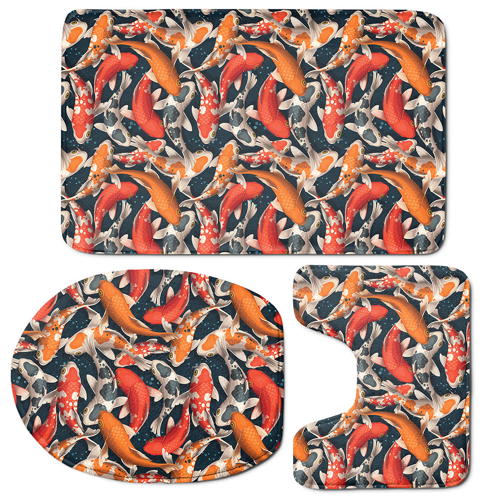 Koi Carp Pattern Print 3 Piece Bath Mat Set