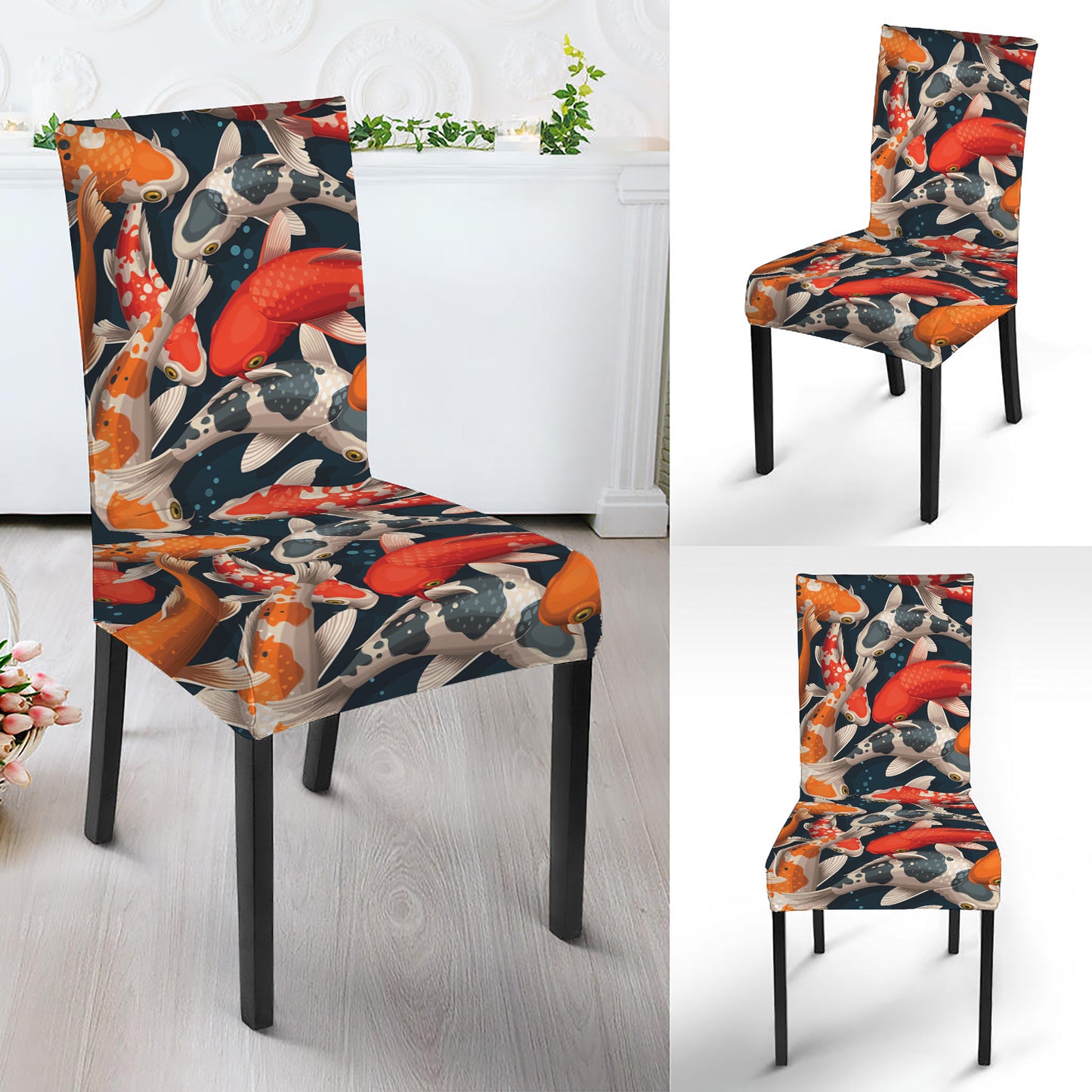 Koi Carp Pattern Print Dining Chair Slipcover