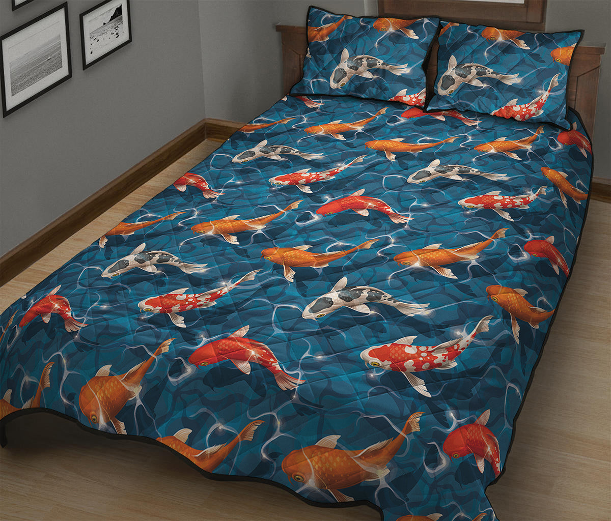 Koi Fish Pattern Print Quilt Bed Set