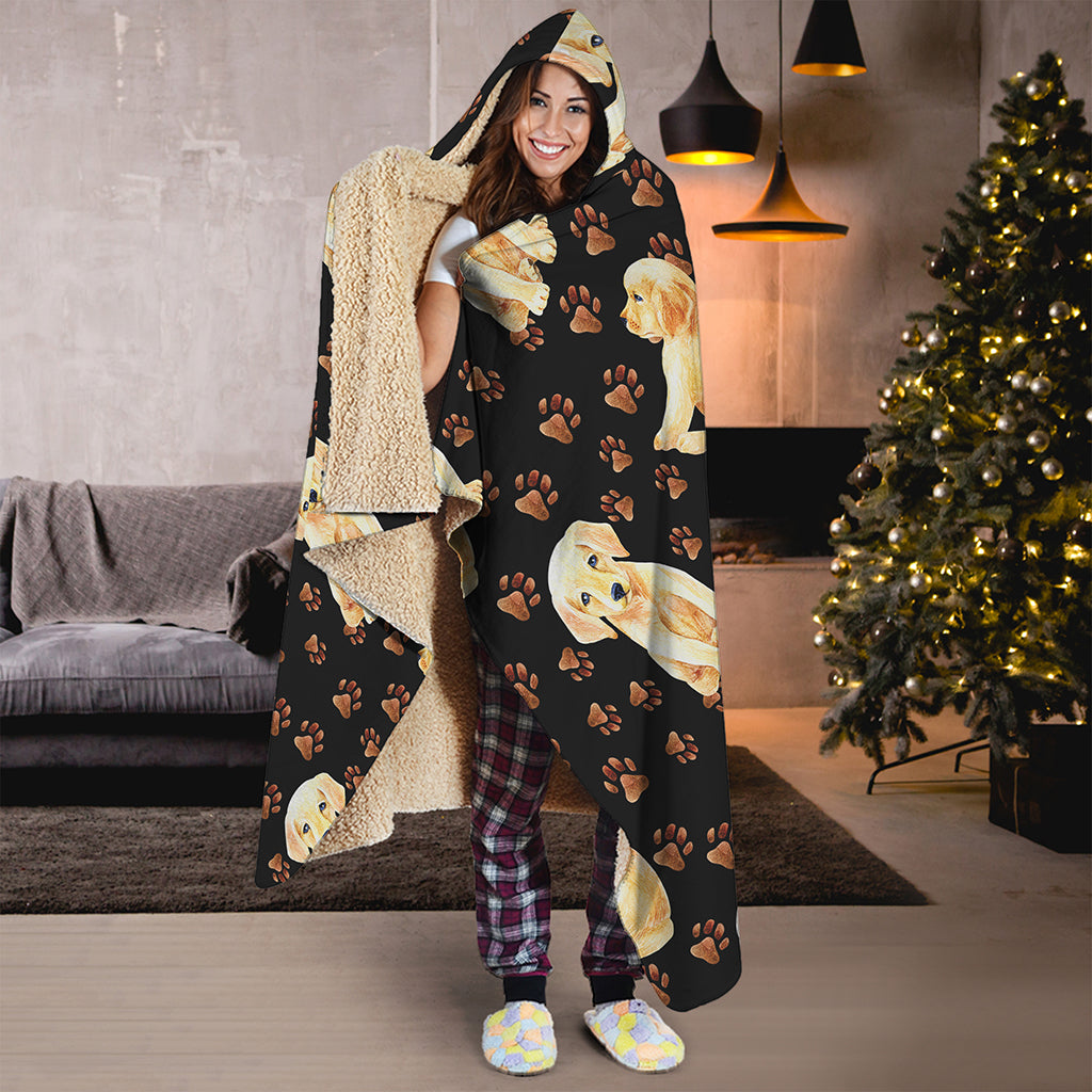 Labrador Retriever Puppy Pattern Print Hooded Blanket
