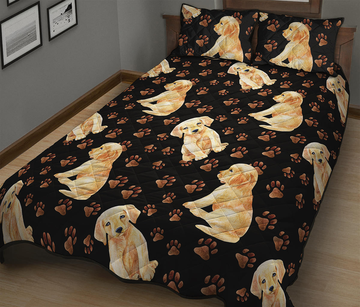 Labrador Retriever Puppy Pattern Print Quilt Bed Set