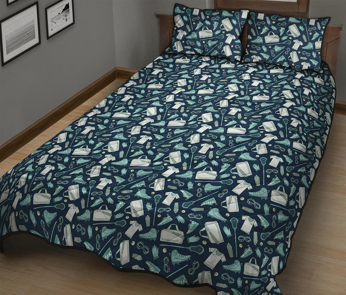 Lacrosse Equipment Pattern Print Quilt Bed Set