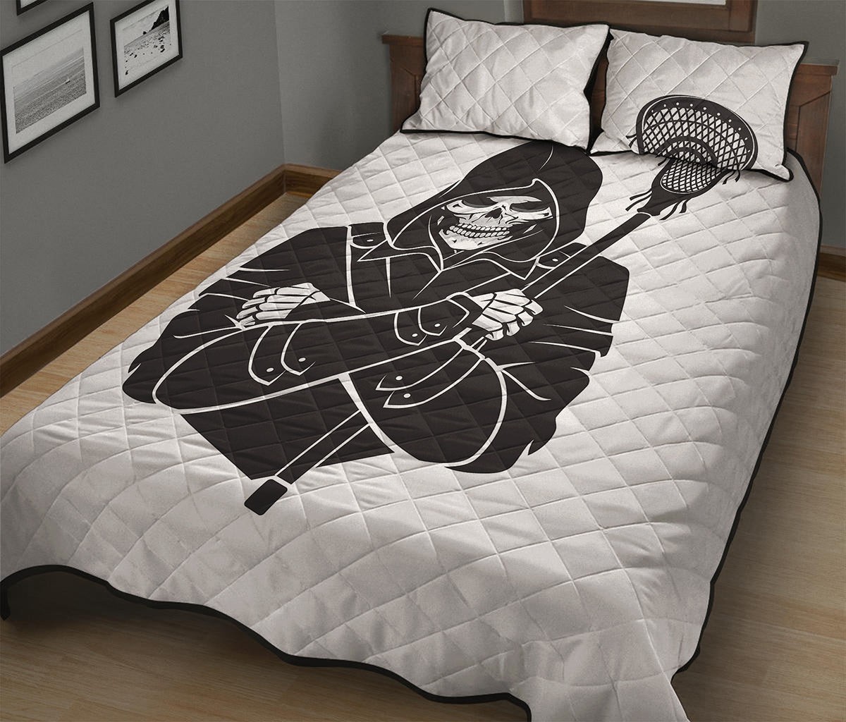 Lacrosse Skull Print Quilt Bed Set