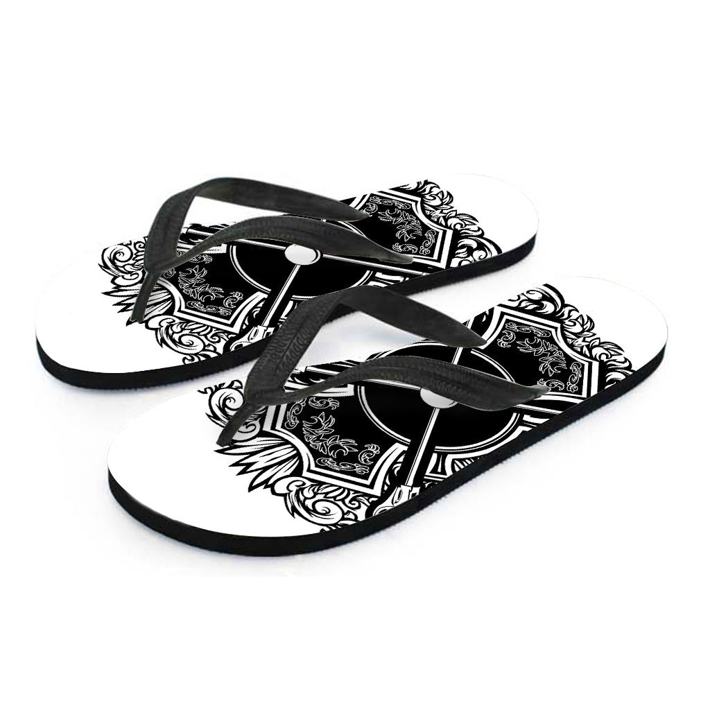 Lacrosse Sticks And Ornate Wing Print Flip Flops