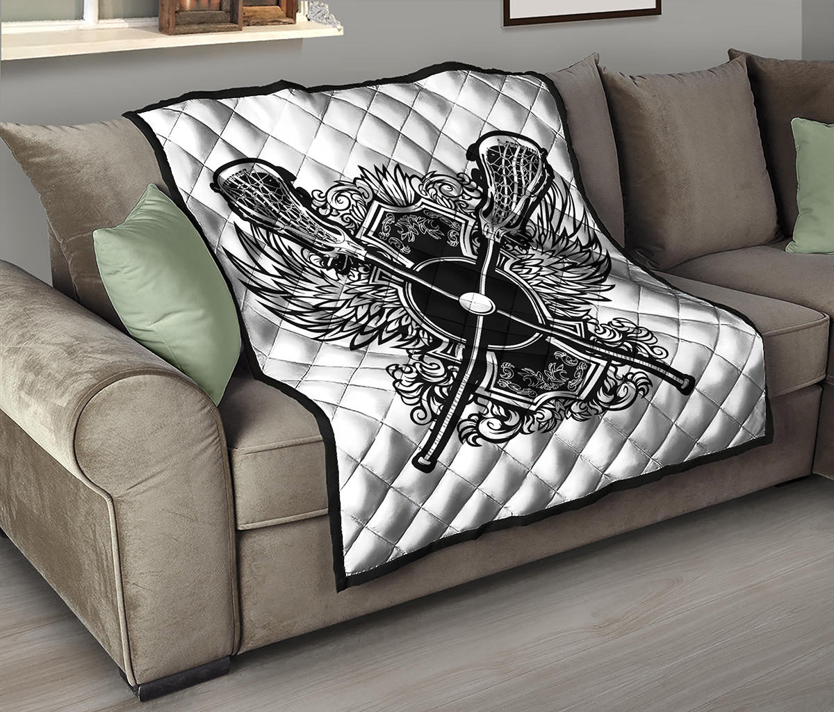 Lacrosse Sticks And Ornate Wing Print Quilt