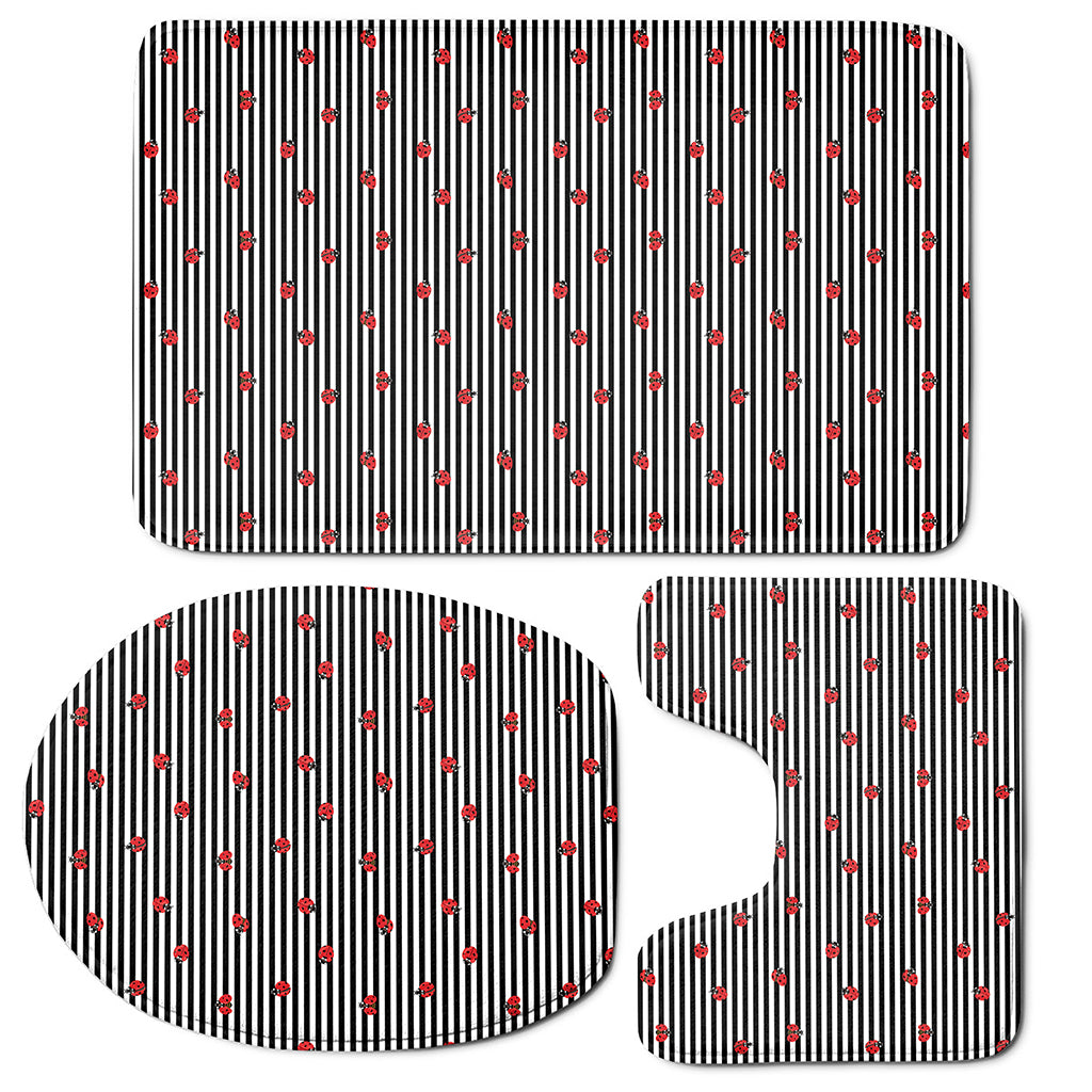 Ladybug Striped Pattern Print 3 Piece Bath Mat Set