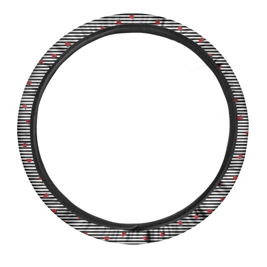 Ladybug Striped Pattern Print Car Steering Wheel Cover