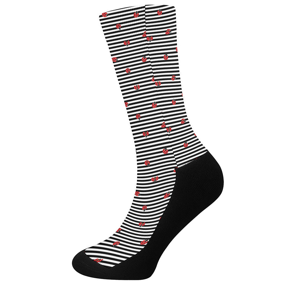 Ladybug Striped Pattern Print Crew Socks