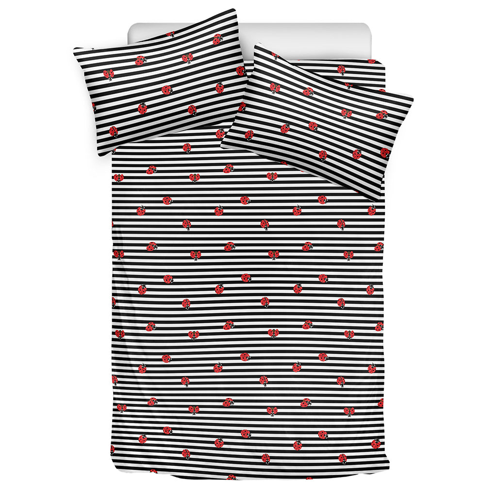 Ladybug Striped Pattern Print Duvet Cover Bedding Set
