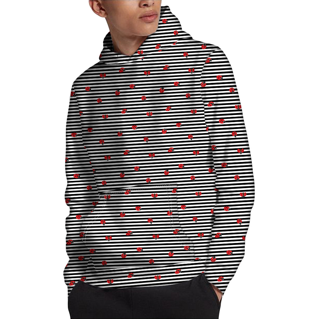 Ladybug Striped Pattern Print Pullover Hoodie