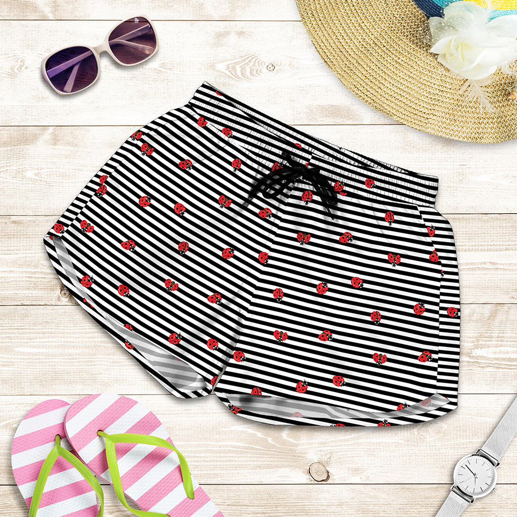 Ladybug Striped Pattern Print Women's Shorts