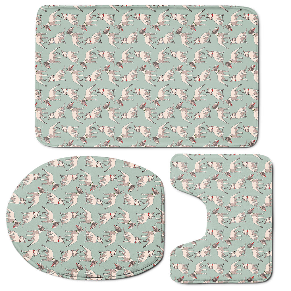 Laurel Green Bull Terrier Pattern Print 3 Piece Bath Mat Set