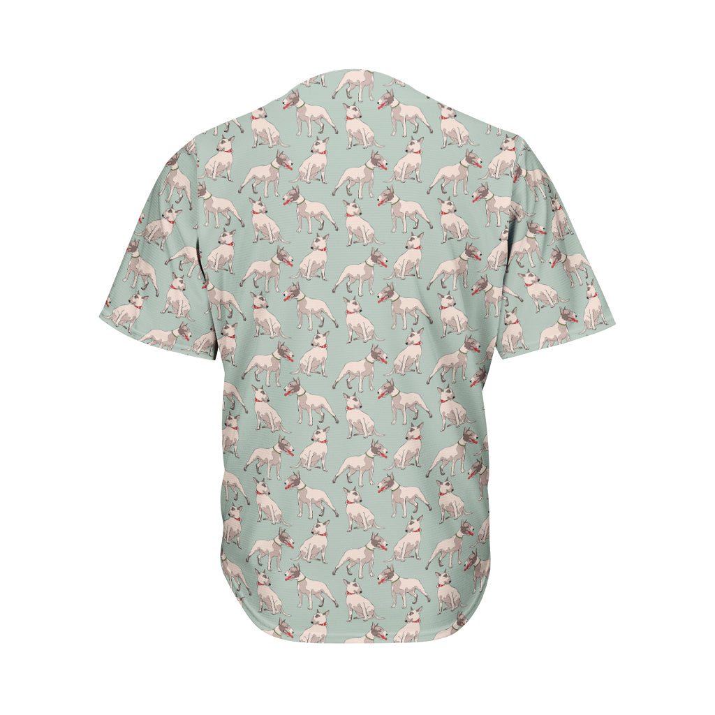 Laurel Green Bull Terrier Pattern Print Men's Baseball Jersey