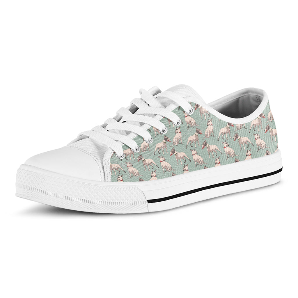 Laurel Green Bull Terrier Pattern Print White Low Top Shoes
