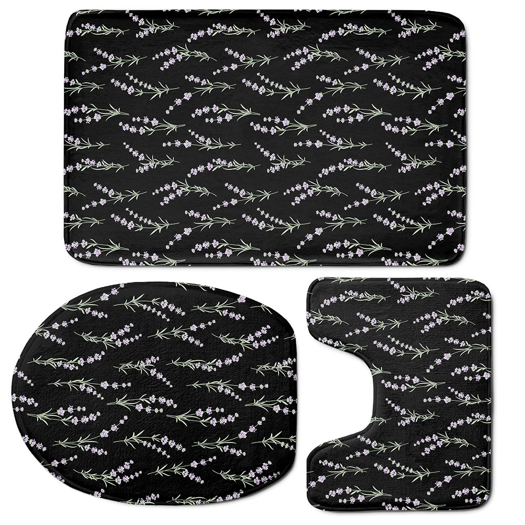 Lavender Flowers Pattern Print 3 Piece Bath Mat Set