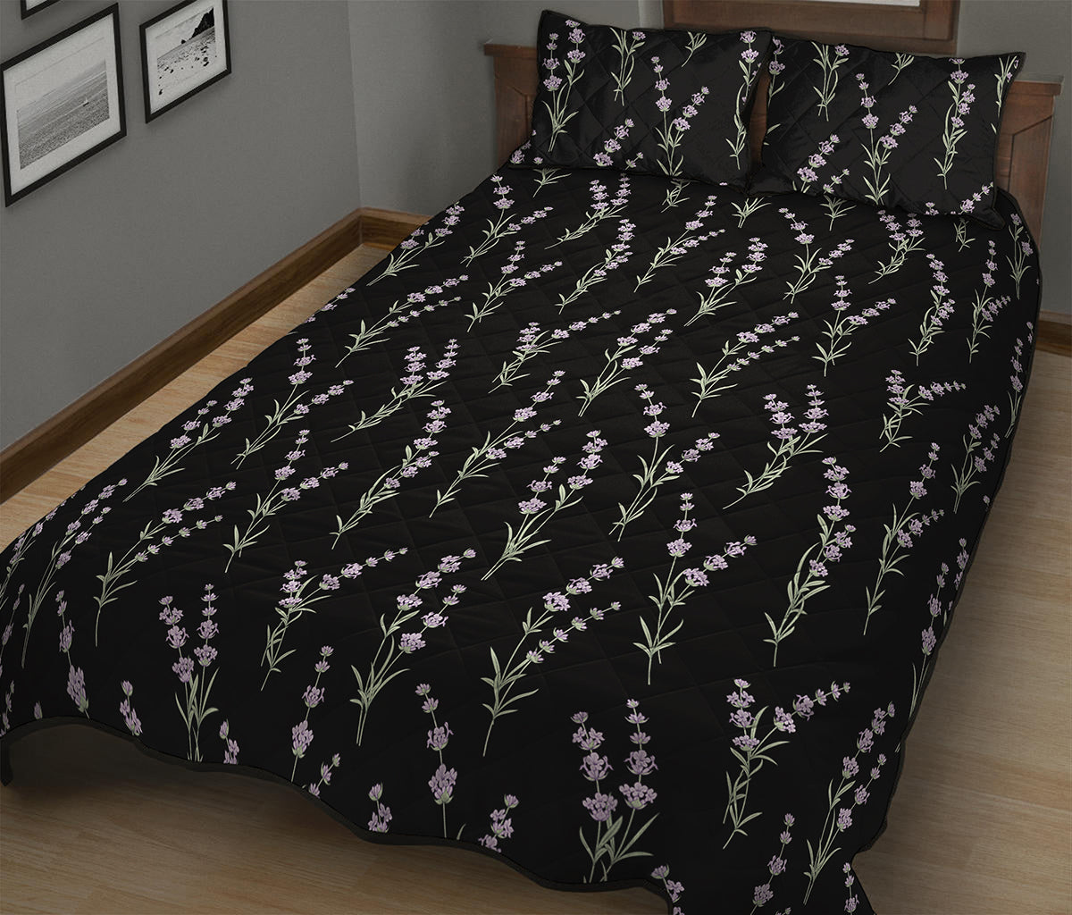Lavender Flowers Pattern Print Quilt Bed Set
