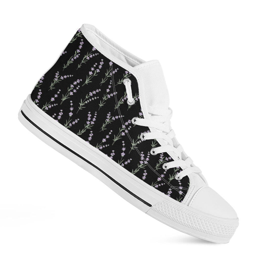 Lavender Flowers Pattern Print White High Top Shoes